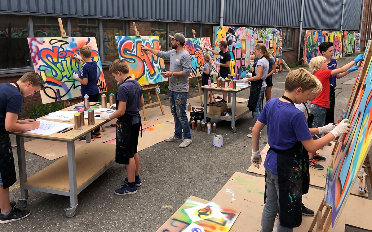 detialgraffiti2 Graffiti workshop als creatieve teambuilding activiteit op het strand van Scheveningen.
